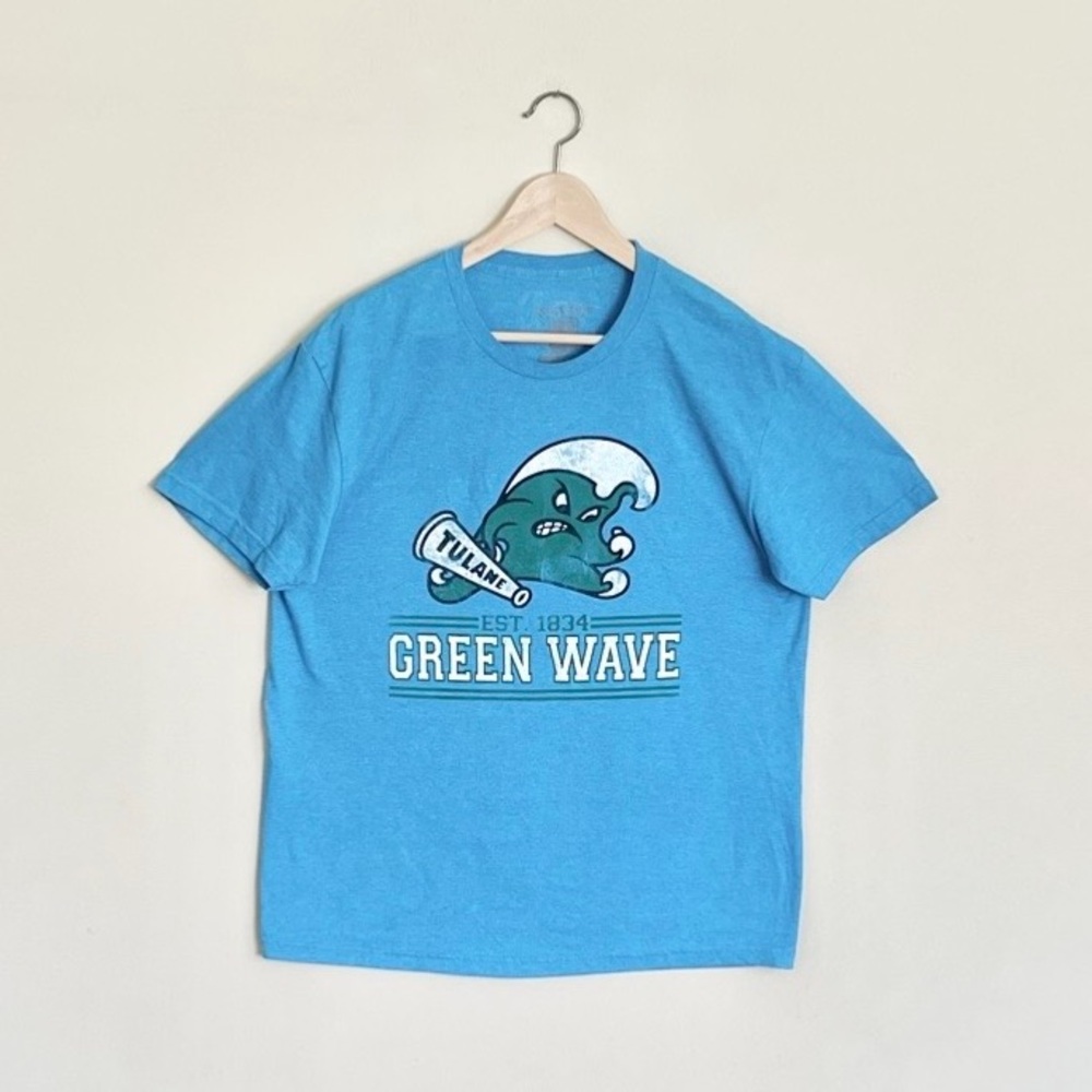 NEW Tulane University Green Wave Retro Mascot Blue T Shirt Adult size Large